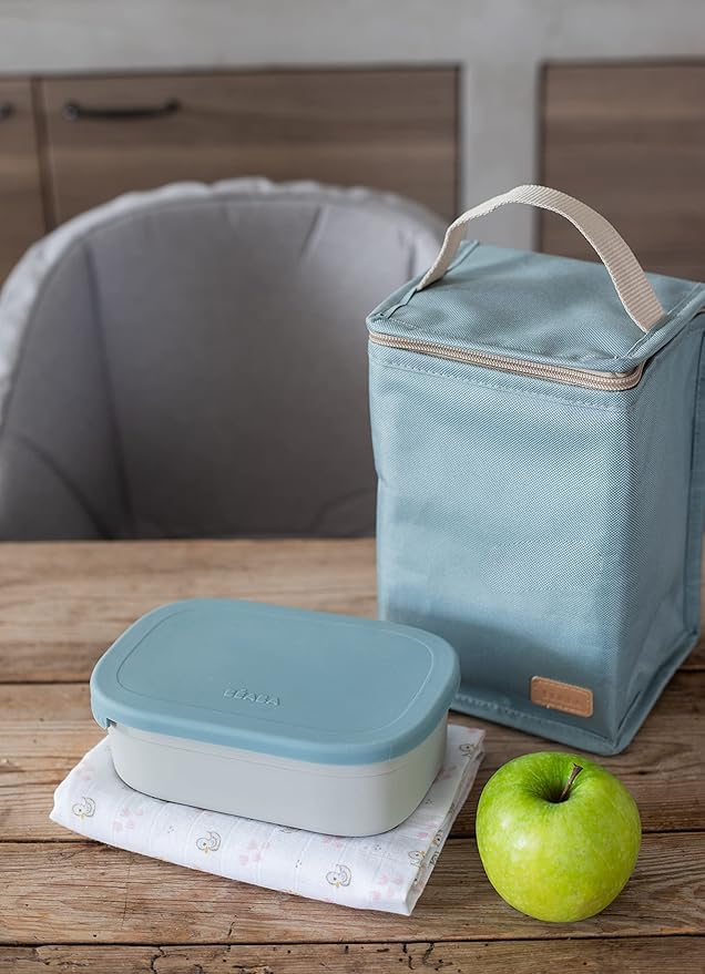 Beaba Stainless Steel Lunch Box, Kids Lunch Box with Silicone Lid, Bento Style Food Containers, Removable Silicone Dividers Make 1-3 Compartments, Rain