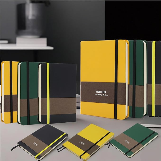 A5 Notebook, Journal Leather Hardcover 192 Pages Thick Paper with 100GSM Blanks/Dotted/Grid, with Elastic Band & Inner Pocket for Writing and Sketching