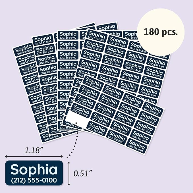 TeddyLabels - Clothing Labels for Nursing Home (180) – Self-Adhesive Name Tags for Clothes and Personal Items. Personalized Labels for Daycare, Nursing Homes, and Laundry Use - Dark Navy Blue