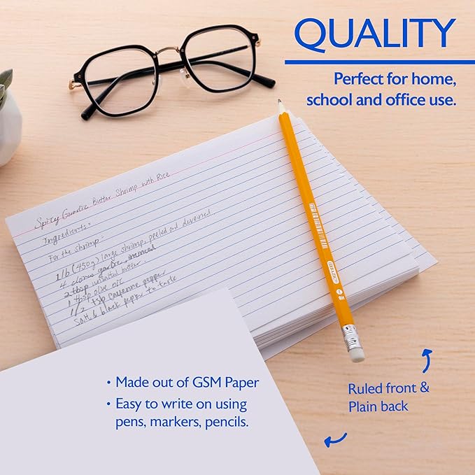 BAZIC Products Ruled Index Cards 5" X 8" 100 Count, White Color Flashcards, Ruled Lined Card for Learning Memory Reminder