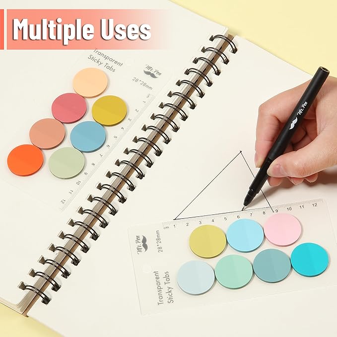 Mr. Pen- Round Transparent Sticky Notes, 1.1” Diameter, 14 Pads, 560 Sheets, Colorful, Water-Resistant See-Through Sticky Notes & Fineliner, Smooth Writing, Note Tabs for Bible Journaling, Studying