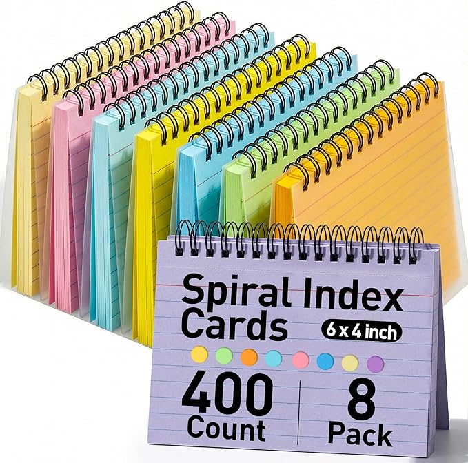 Koogel 400PCS Index Cards, 4x6 Large Index Cards with Key Rings for School, Flashcards Heavy Note Card with Waterproof Covers for Studying Learning College Office Home Supplies, 8 Colors