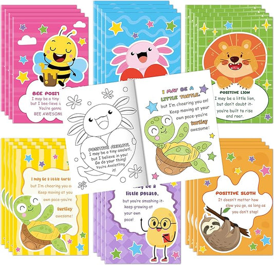 Dvbonike 24Pcs Positive Coloring Books Animal Inspirational Puns DIY Pages | Color-in Booklet Bulk, Motivational Encouragement Drawing Artwork, Party Favor, School Supplies, Classroom Rewards, Gift