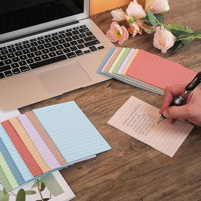 (18 Pads) Lined Sticky Notes 4x6 in Post, Large Notepads with Lines, Vintage Colors Self- Stick Note Pad it, Strong Adhesive, Post on Windows, Doors, Easy to Write for Office, Home, School
