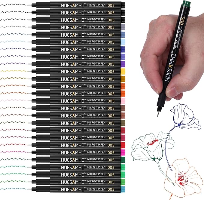 005 Micro Pen 23 Colors and 3 Black 0.20mm FineLiner Pens for Art Waterproof Ink Fine Tip Illustration Sketching, Anime Bullet Journal and Technical Drawing