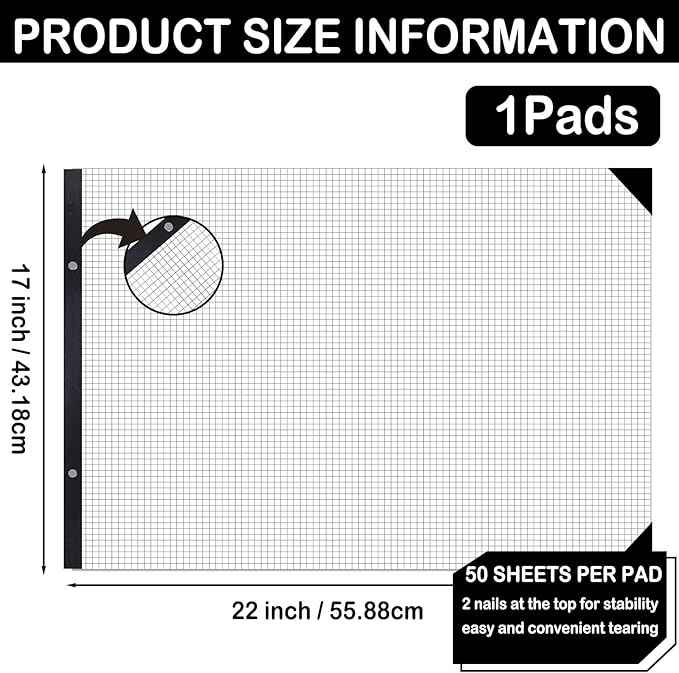 gisgfim Large Engineering Graph Paper Pad 22x 17 Landscape 4 X 4 Black Grid Pad Giant Drafting Sketching Paper Black print Grid-Based Graphing for Engineer Designer Architect Draftsman Rolled Delivery