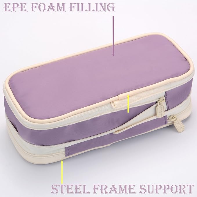 Large Capacity Canvas Pencil Case Organizer Holder Pouch Bag with Zipper Compartments, Pen Cases for Women Girls School Adults (Purple)