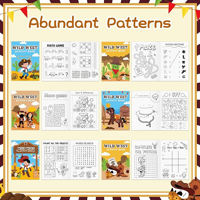JAPBOR Western Cowboy Coloring Books - 24PCS Mini Wild West Theme Activity Color Book Bulk for Kid Party Favors, Cowgirl Horse Small Colouring Pages for Birthday Gifts Class Drawing Painting Game