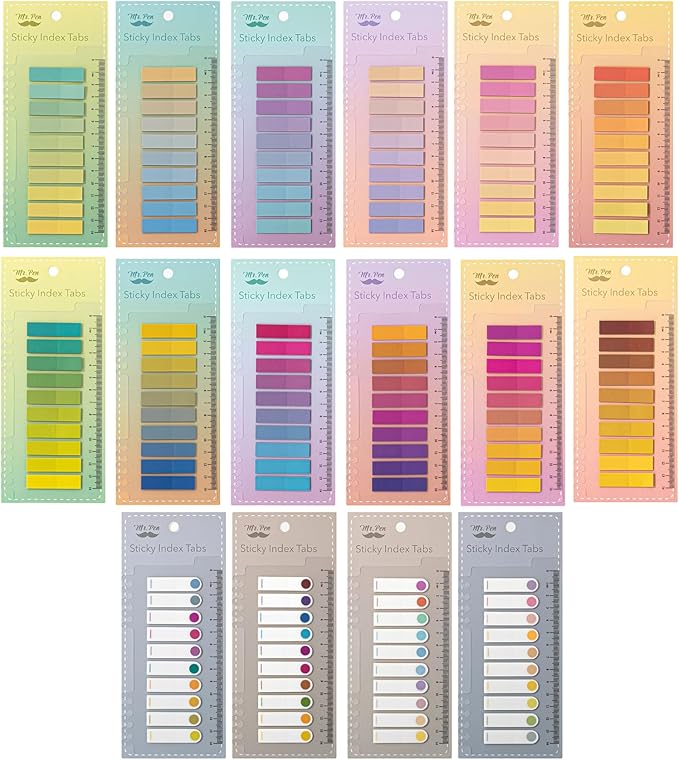 Mr. Pen- Colorful Sticky Tabs, 16 Sets, 3200 pcs, Translucent Page Markers, Water-Resistant Book Tabs for Annotating, Bible Study, Planning, Indexing & Document Organization