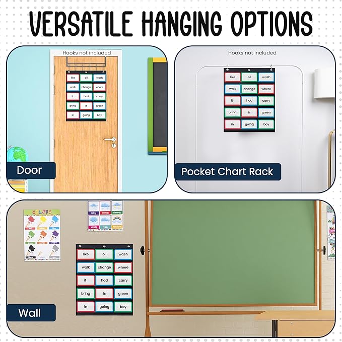 Essex Wares - 2 Pack, 17" Wide x 22" Tall Pocket Chart, Black - Sturdy Pocket Chart for Classroom for Sentence Strips - Easy to Use & Hang, Reusable Black Pocket Chart