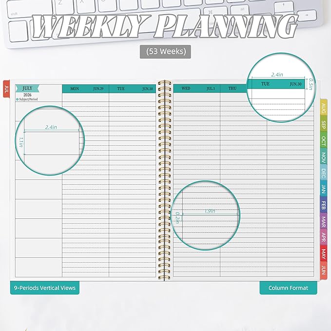 Teacher Planner 2026-2027 Weekly and Monthly Teacher Planner 2026-2027 Academic Year, July 2026 - June 2027, 8.7" x 10.8", Lesson Planner Book with Twin-Wire Binding & Tabs for Teachers - Black