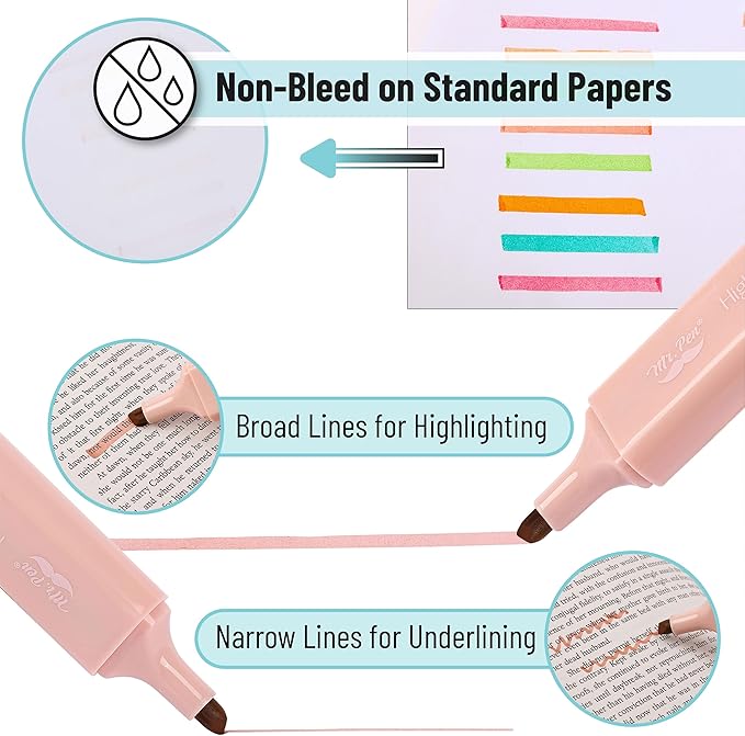 Mr. Pen- Highlighters, 8 Pack, Vintage Colors, Highlighters with Firm Chisel Tip, Quick Dry & Non-Toxic, No Bleed on Standard Paper, Ideal for Highlighting, Underlining, Journaling & Coloring