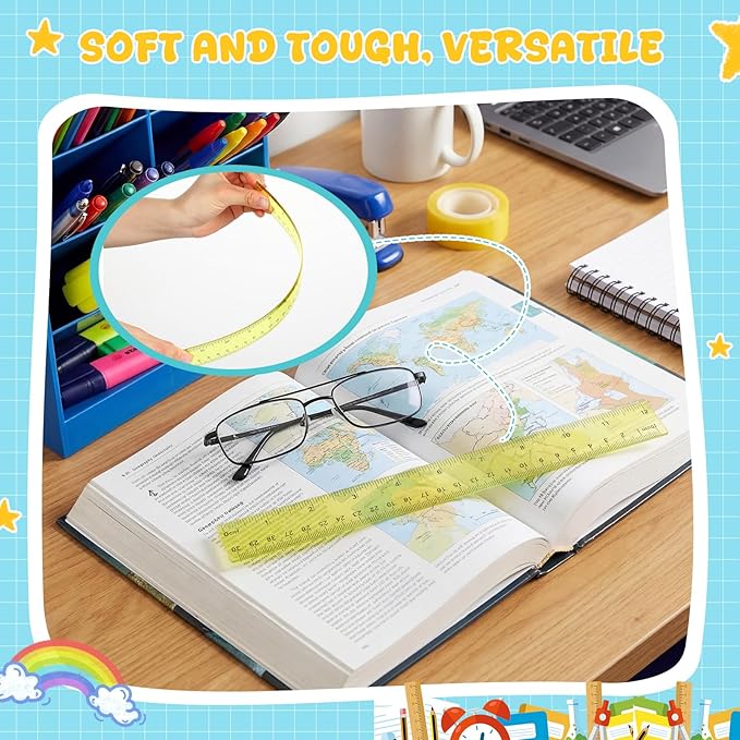 EBOOT 2 Pack Plastic Ruler Straight Ruler Plastic Measuring Tool for Student School Office (Yellow,12 Inch)