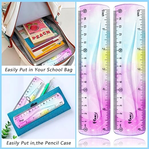 4 PCS 6 Inch Flexible Ruler, Bendable Plastic Ruler, Soft Bendable Gradient Colour Rulers with Centimeters and Inches for Student School Classroom Office Supplies