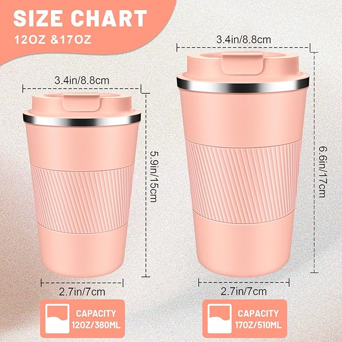 DUBUXW Insulated Coffee Tumblers with Flip Lid 12oz / 17oz, Stainless Steel Travel Coffee Mug Leak Proof, Vacuum Insulated Coffee Mug Reusable Cup, Keeps Cold and Hot for Coffee Tea
