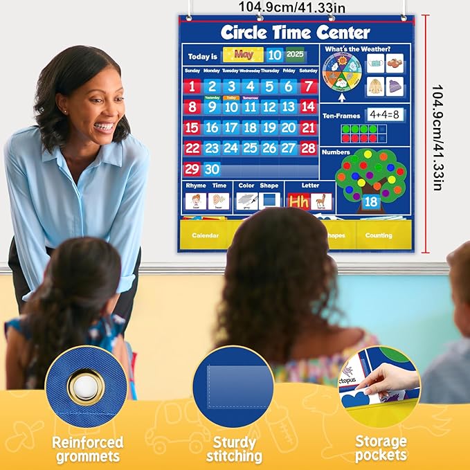 Circle Time Learning Center Pocket Chart Classroom Calendar for Kids, Weather Chart Counting Alphabet Ten Frame Color, Kindergarten Preschool Classroom Must Haves Pre K Learning Activities