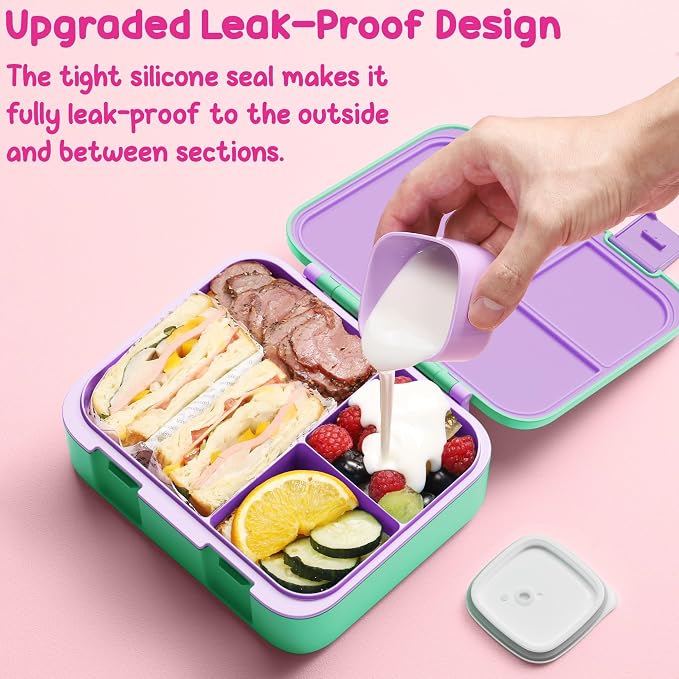 Fimibuke Bento Lunch Box for Kids Toddler Girl with 12OZ Insulated Food Jar | 3-Compartment 32OZ Snack Lunch Container Bento Box, Lunch Bag & Ice Pack Set for Age 3-12 School Daycare Camp, Rainbow Daisy