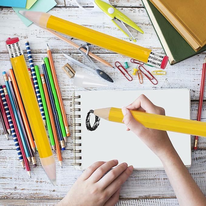FOIMAS 3pcs Giant Wooden Pencils,13.4 Inch Novelty Jumbo Pencil Prop with Eraser for School Office Prop Supply Novelty Gift,Yellow