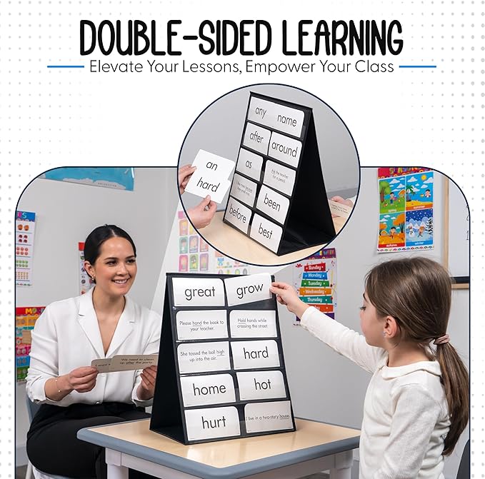 Essex Wares - 3 Pack - 13" Wide x 17" Tall Tabletop Pocket Chart, Black - Double Sided with 5 Straps Each - Reusable Pocket Chart Stand for Classroom - Easy to Use, Foldable Tabletop Chart Stand