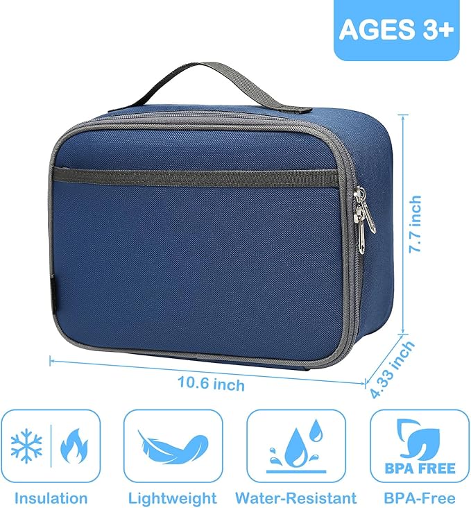 FlowFly Kids Lunch box Insulated Soft Bag Mini Cooler Back to School Thermal Meal Tote Kit for Girls, Boys,Cyan