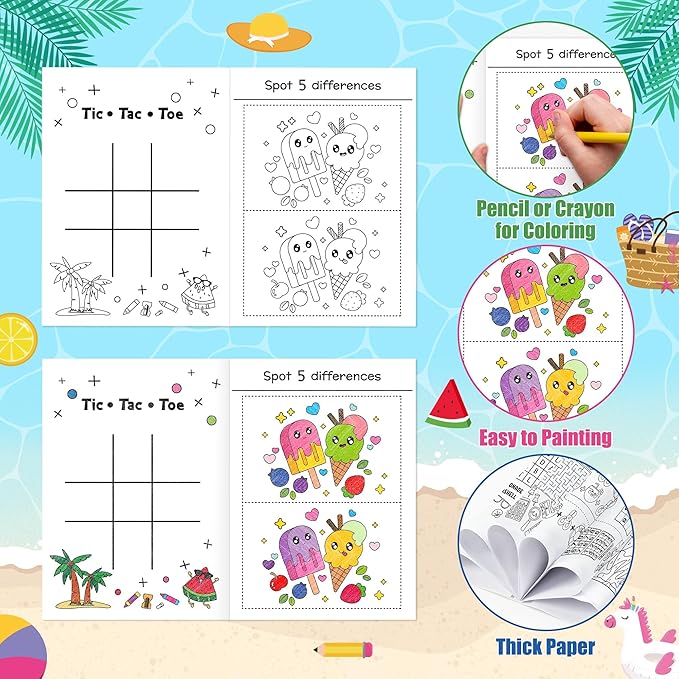JAPBOR Summer Activity Coloring Books - Mini End of the School Year Activities Color Book Bulk for Kids Party Favors, Hawaii Beach Pool Small DIY Colouring Pages for Gifts Class Draw Painting Games