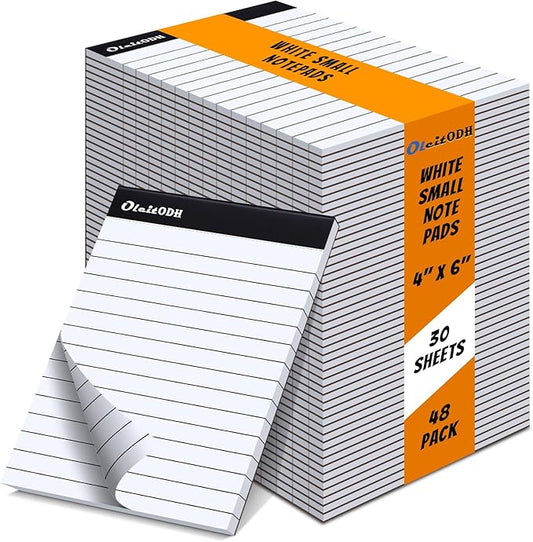 Oleitodh 4x6 Notepads – 48 Pack White Memo Pads Small Writing Pads with Perforated Lined Pages, Mini Note Pads 30 Sheets per Lined Note Pads 4x6, Pocket Notepads for Office School Home Supplies