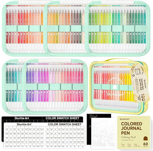 Shuttle Art Colored Pens, 100 Vibrant Colors Cute Journal Pens 0.6mm Fine Point Colored Gel Pens for Black Paper in Portable Bag for Coloring Writing Drawing Journaling Note Taking School Office Home