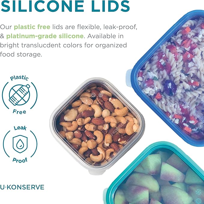 UKONSERVE Stainless Steel Food Storage Bento Box Container, Leak Proof Silicone Lid Dishwasher Safe - Plastic Free (50oz Clear)