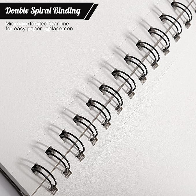 Prudiut Sketch Book Sketch Pad 8.5x11, Sketchbooks for Drawing 50 Sheets Acid Free Paper Spiral Binding Perforated Hardcover for Beginners Artists Ideal Gift Media Pencil Charcoal