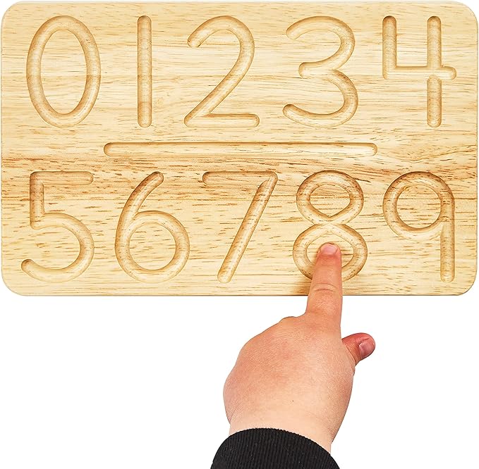 Montessori & Me Wood Number Tracing Board - Montessori Numbers and Shapes Complements Wooden Letter Tracing Board - Large Wooden Print Numbers for Toddler to Preschool