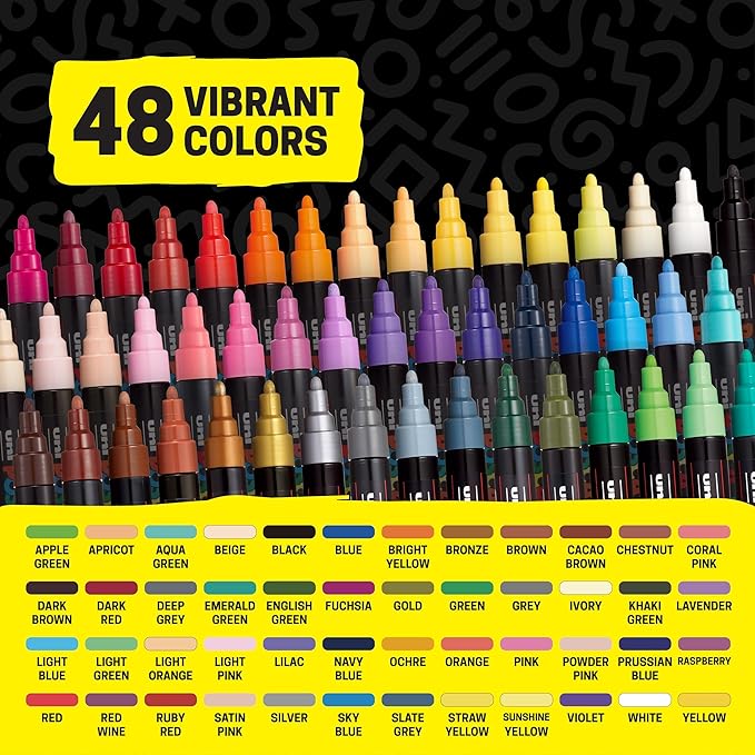 POSCA PC-5M Water-Based Paint Markers, Medium Point (1.8-2.5mm), Assorted Colors, 48 Pack with Display Caddy