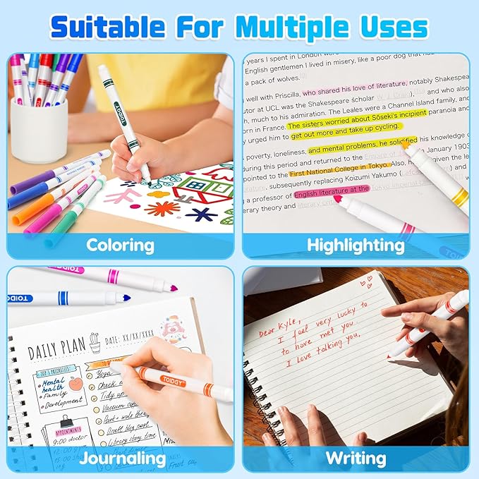 Toidgy 288 PCS Washable Markers for Kids, Colored Markers Bulk for School, Thin Marker Set in 12 Assorting Colors, Fine Line Marker with Conical Tip, Back to School Supplies, Classroom Must Haves