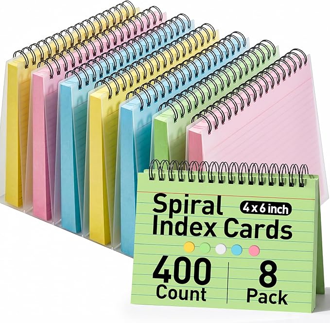 Koogel 400PCS Index Cards with Rings, 4x6 Colored Ruled Index Cards with Waterproof Covers for Back to School, Flashcard Recipe Note Card for Studying Nursing School College Essentials, 4 Colors