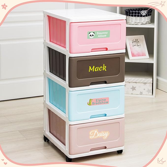 Custom Waterproof Name Stickers for Water Bottles, Personalized Daycare Name Tags, Name Labels for Cups, Food Containers, Lunch Boxes, Laptop and School Supplies (Animal Lace)