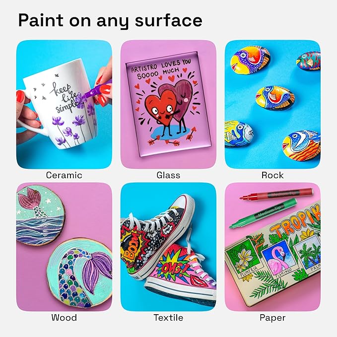 ARTISTRO 30 Fabric Markers - Fabric Decorating Kit - Permanent for Clothes - Acrylic Paint Pens for Sneakers, Bags, Shoes, Textile, Canvas, Sewing, Craft, DIY - Medium Tip