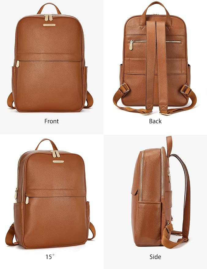 BOSTANTEN Genuine Leather 15.6 inch Laptop Backpack Purse for Women College Casual Backpack Travel Bag