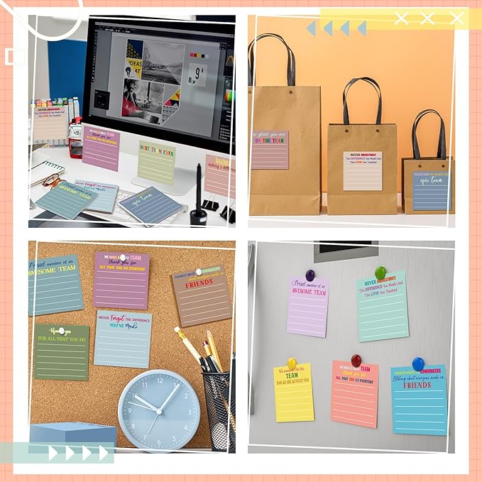 Yinder 24 Pcs Inspirational Sticky Notes Cute Motivational Sticky Notes Pad End of Year Employee Appreciation Gifts Bulk for Teacher Nurse Coworkers Office Supplies 3 x 3'' (Thank You,Morandi)