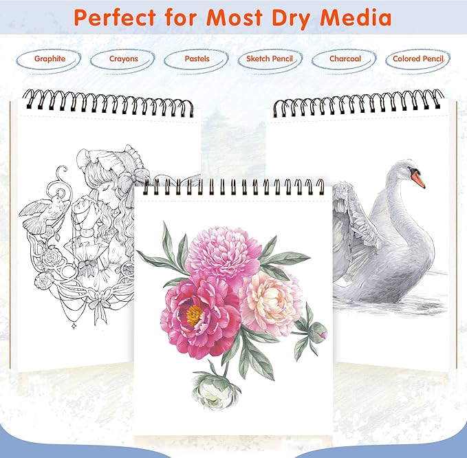 FIXSMITH 9"X12" Sketch Book | 80 Sheets (68 lb/100gsm) Sketchbook | Top Spiral Bound Artist Sketch Pad | Acid Free Drawing Pad | Ideal for Kids, Beginners, Artists & Painters | Bright White