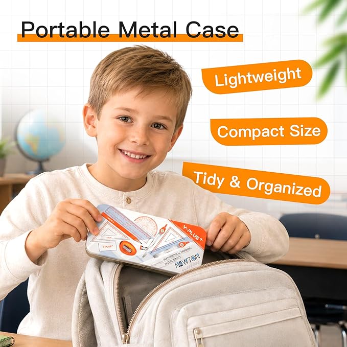 YPLUS Geometry Set for Students, Math Protractor Compass, Box of Protactors Kit for Class Supplies and School Kids Toddler - 11 Pcs