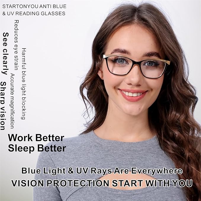 Reading Glasses for Women, 3-Pack Blue Light Computer Eyeglasses, Cat-Eye Fashion Full Frame with Spring Hinge Ladies Readers +2.25diopter