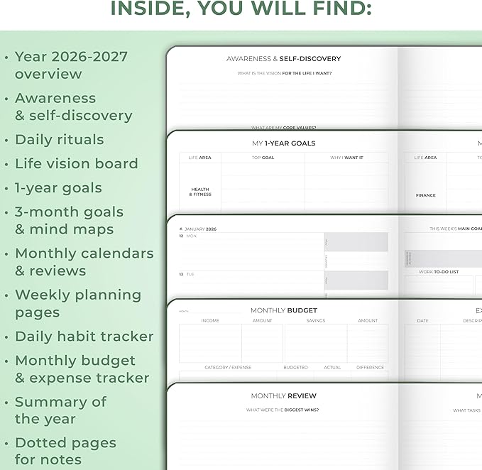 Clever Fox Planner PRO Premium Jan 2026-Jan 2027 – Luxurious Weekly, Monthly & Budget Agenda Organizer for Productivity & Reaching Goals, A4 Hardcover + Keepsake Box – Forest Green