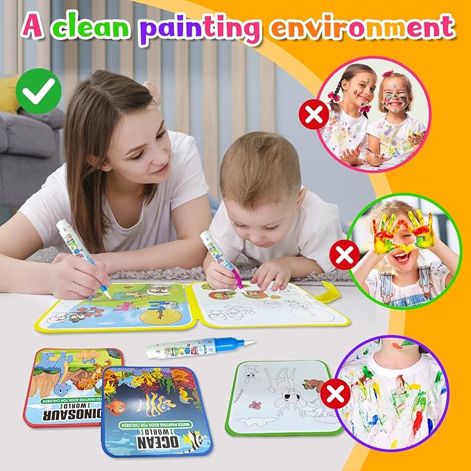 Water Painting Books for Toddlers, 4 Pack Reusable Magic Water Coloring Book with Water Pen Fairy Tale for Ages 3+, Water Doodle Book Travel Toys for Kids(Mix-4color)