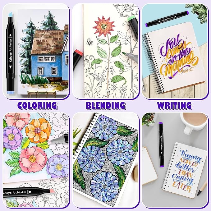Kebuye 48 Colors Alcohol Markers Set, Dual Tips Blender Art Markers for Drawing Sketching Coloring Artist Pens and Underlining, Professional Permanent Sketch Marker for Kids adult coloring