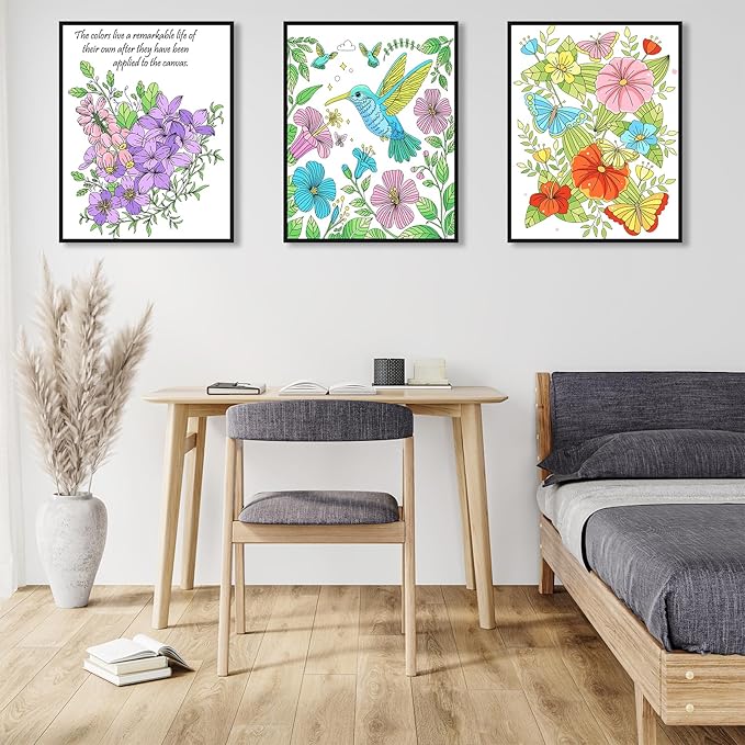 Kalysky Easy and Cozy Adult Coloring Book Set, 3 Pack Stress Relief Coloring Books for Adults Relaxation, Flower Inspirational Quotes Designs.
