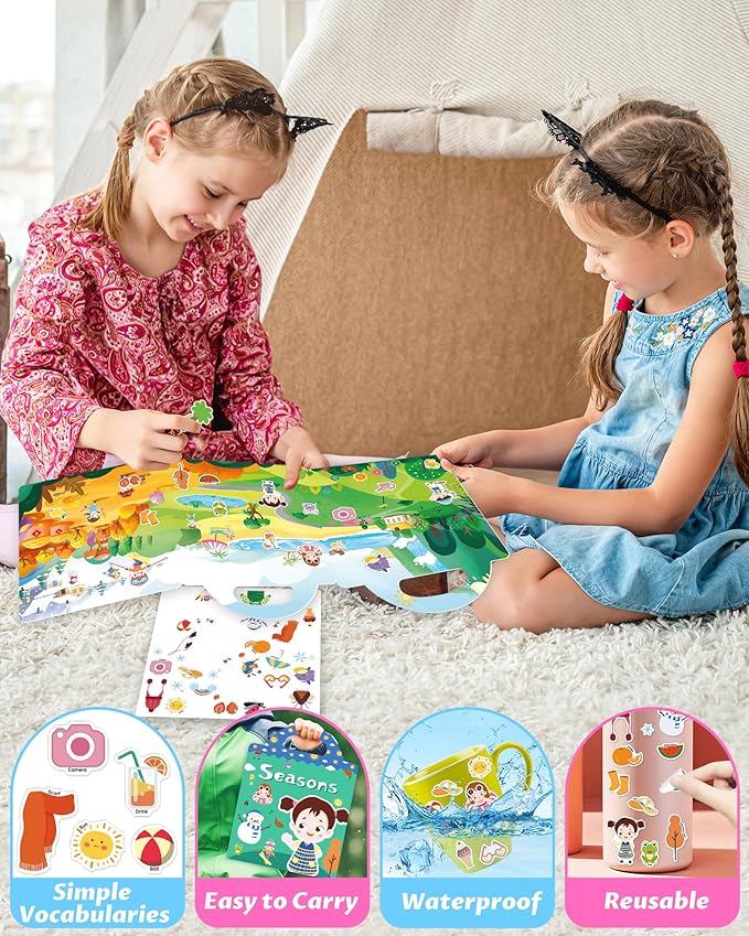 Walenced Reusable Sticker Book for Toddlers, Travel Stickers for Kids, Toddler Craft Activities Toys, Birthday Gifts for Boys & Girls