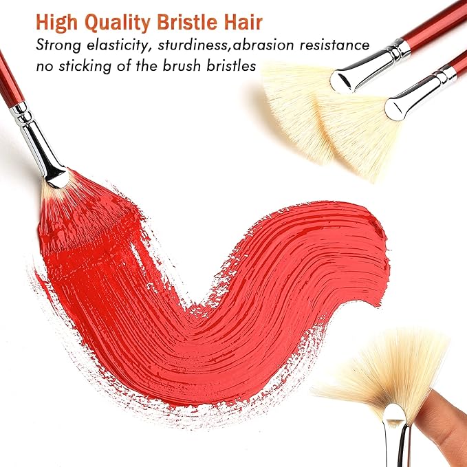 GACDR Fan Brush for Painting, 7 Pieces Fan Brush Set with Hog Bristle Natural Hair and Long Wood Handle, Professional Artist Fan Brushes for Acrylic Painting,Oil Watercolor Painting