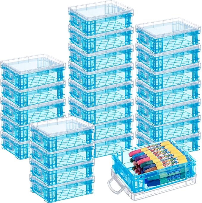 Suzile 25 Pcs Plastic Crayon Boxes with Snap Lids Crayon Storage Organizer Stackable Container Bulk Pencil Case for Pen Crafts Classroom Supplies(Blue)