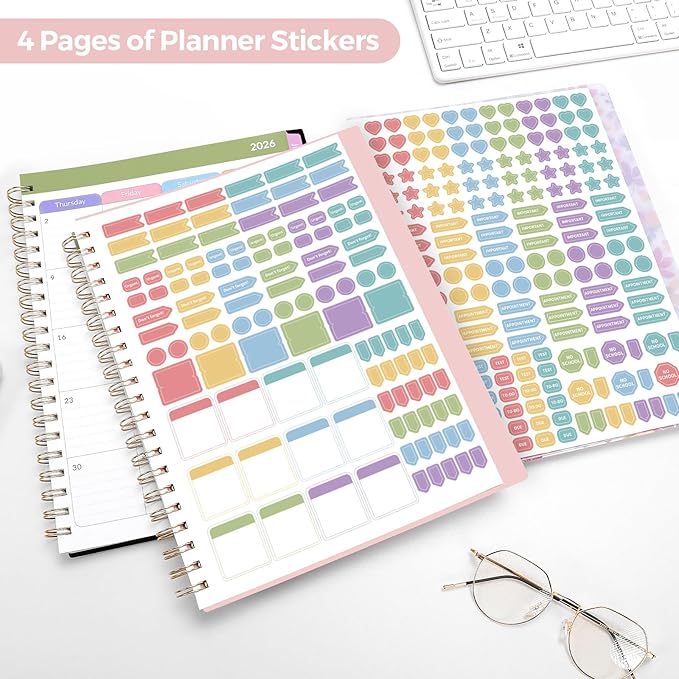 SKYDUE Teacher Planner 2026-2027 Academic Year, 8.5" x 11" Teacher Lesson Planner with Monthly Tabs & Stickers, Lesson Plan Book 26-27, Pink