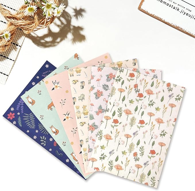 55 Pcs Stationery Paper Envelopes Set Includes 36 Lined Writing Stationery Paper & 18 Envelopes with 48 Round Dot Stickers, Cute Animal Letter Writing Stationary Paper Envelopes (6 Style)
