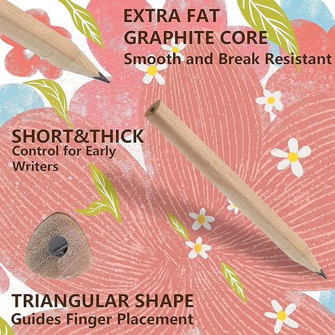 LUTER 24pcs Short Triangular Pencils Mini Wood Pencils Round Pencils Short Wood Pencils Bulk for Preschoolers Toddlers Kindergarten School Home